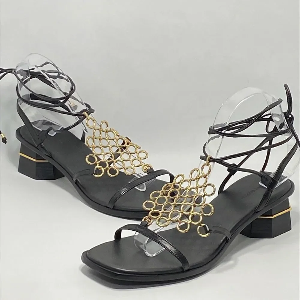 Tory Burch Multi-Logo Leather Lace-Up Sandals size 9